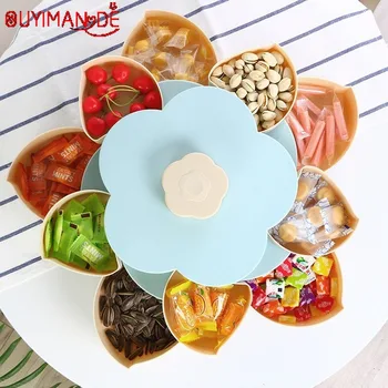 

Creative Mobile Phone Holder Rotating Candy Box Flower Pattern Fruit Tray Double-layer Rotating Fruit Tray Household Nut Box