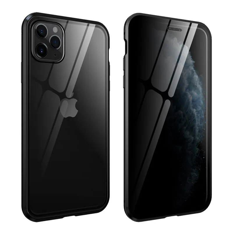 KEYSION анти-писк металлический чехол для телефона для iPhone 11 Pro Max анти-Конфиденциальность 360 закаленное стекло крышка для iPhone XS Max XR X 7 8 - Цвет: Black