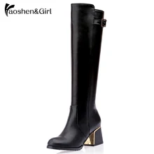 Haoshen/зимние сапоги для верховой езды до колена женская обувь зимние сапоги из искусственной кожи с Плюшевым Мехом г. Модная обувь размера плюс 30-54
