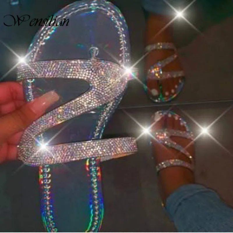 

Summer Sandals Women Beach Shoes Bling Flat Sandals Crystal Slippers Outdoor Woman Shoe Soft Ladies Slides Zapatos De Mujer 2020