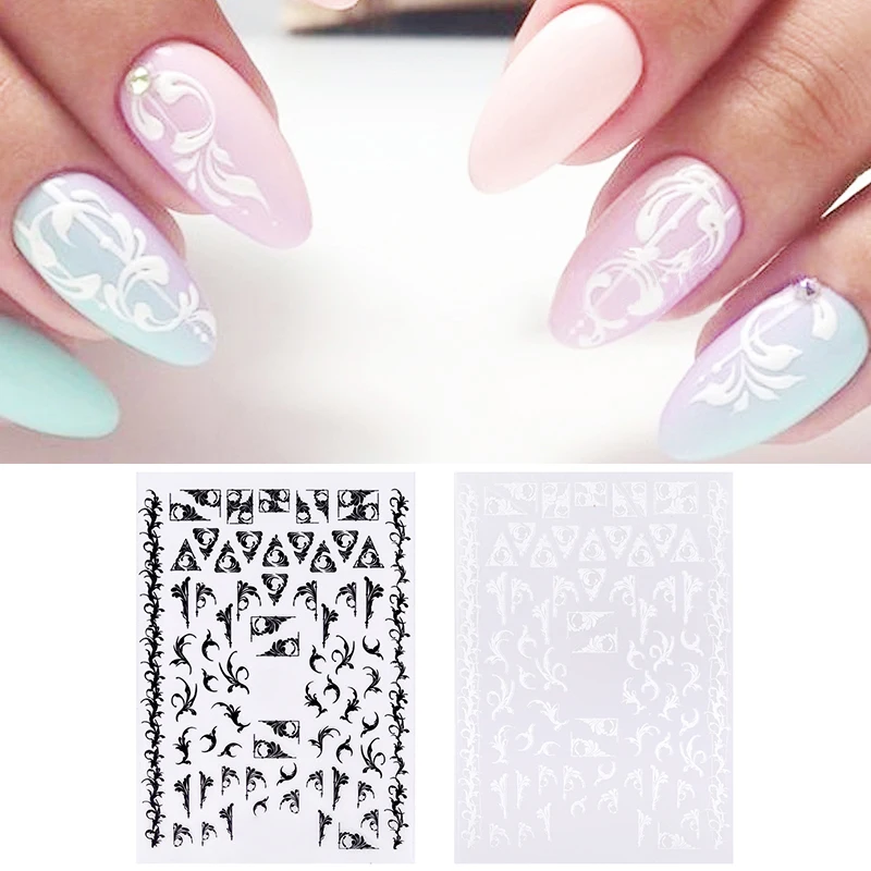 

1 Sheet 3D Nail Sticker Black White Russia Style Nail Art Transfer Decals Stickers Decoration Nail Art Accessories 10*8cm