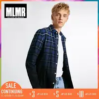 MLMR Мужская модная хлопковая рубашка прямого градиентного цвета в клетку с длинными рукавами | 218305568