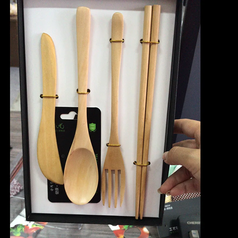 Деревянный CHOPSTICKS набор ложек для путешествий студентов экологически чистые деревянные портативные деревянные столовые приборы набор бытовой Японский Стиль A