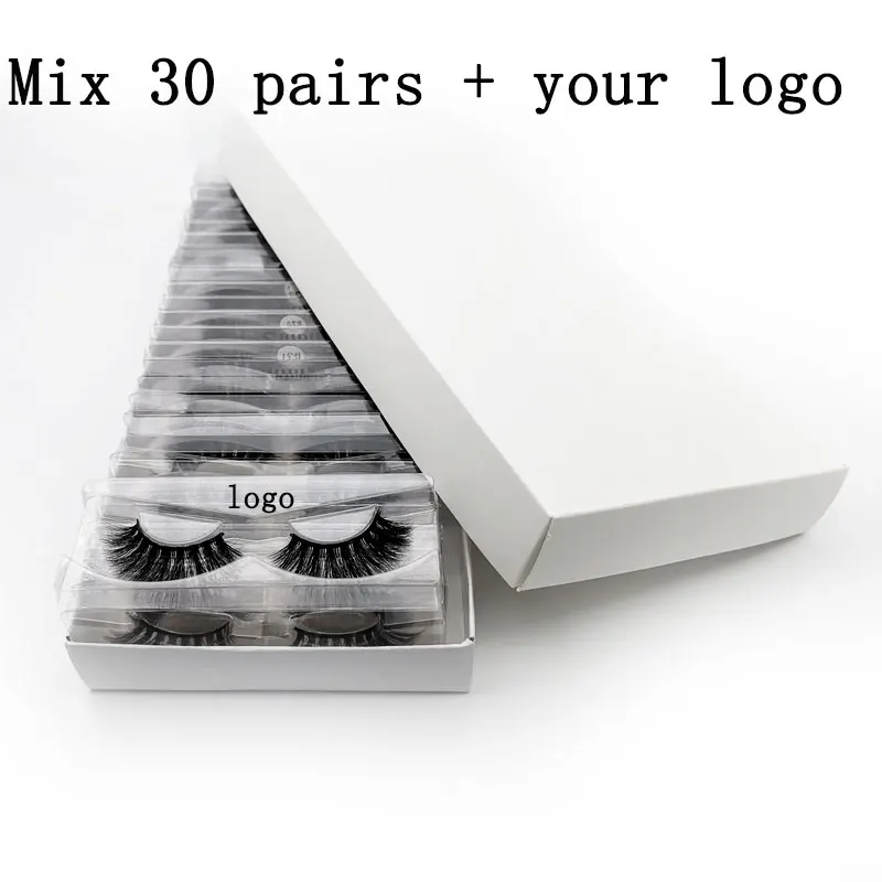 Mix30pairs WITH LOGO Ресниц 20 Вт, 30 Вт, 40/100 шт. 3d норковые ресницы натуральные ресницы серо-коричневого цвета, оптовые поддельные ресницы накладные ресницы для макияжа оптом - Цвет: Mix30pairs WITH LOGO