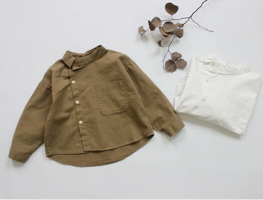 Boys Long Sleeve Shirts Spring Korean Style Baby Boys Cotton Linen Loose Tops Bat Sleeve Children Shirts