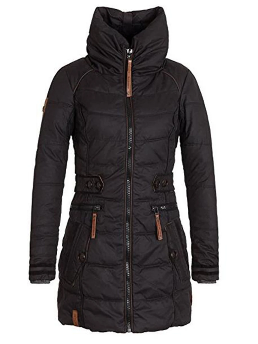 Women Cotton Padded Coat Winter Coats Thick Fleece Warm Turtleneck Parka Jacket  Black Gothic Outwear Pocket Fashion Overcoat|Parkas| - AliExpress