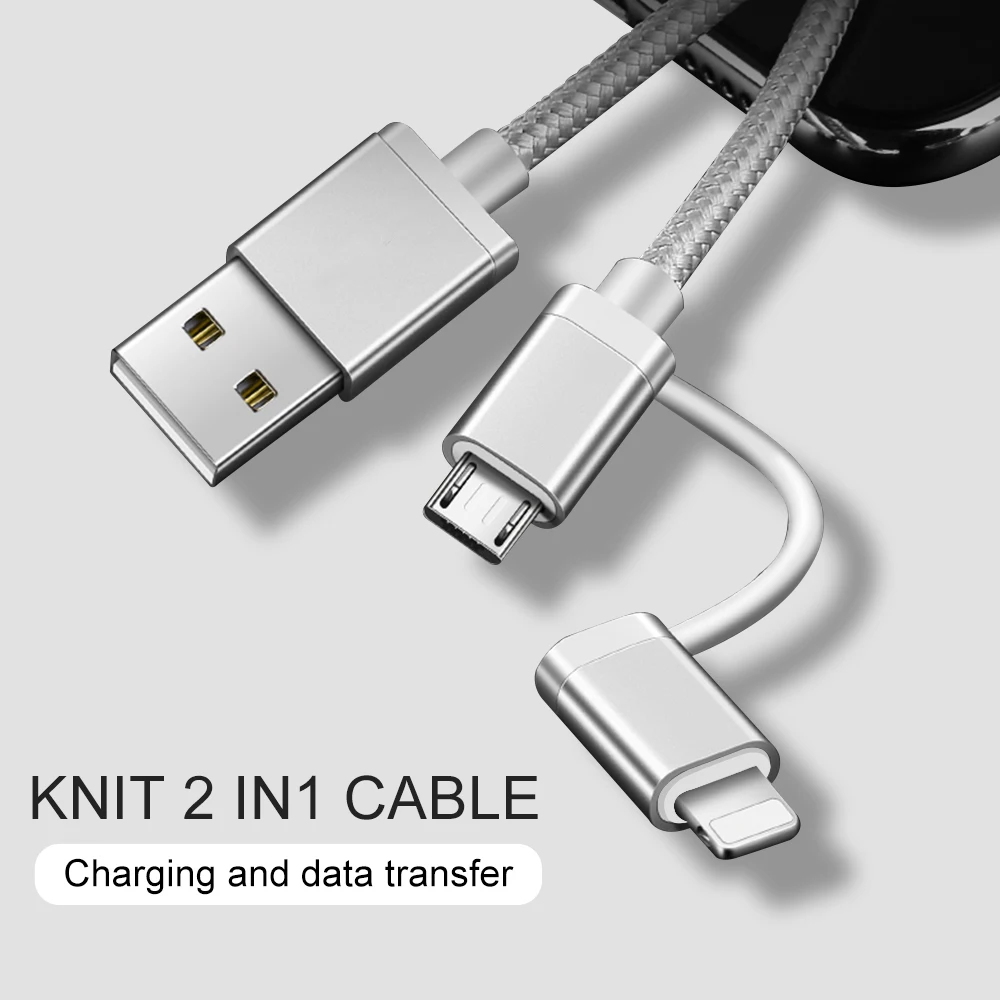Swalle 2 in 1 knit usb cable micro usb c cable fast charger 2A usb data cable for iPhone andriod mobile phone cable Swalle 2 in 1 knit usb cable micro usb c cable fast charger 2A usb data cable for iPhone andriod mobile phone cable