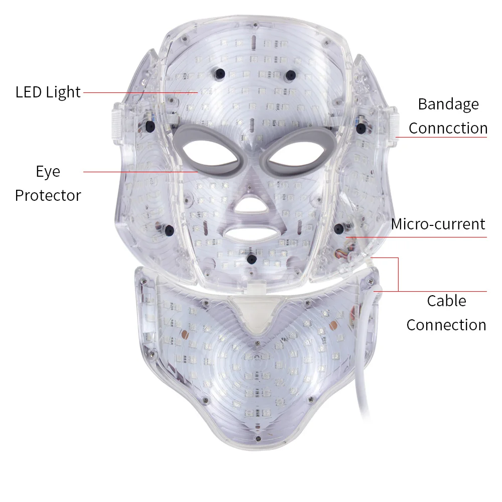YOHAPPY 7 цветов Светодиодная маска для лица терапия светодиодным светом маска для лица и шеи профессиональное оборудование для красоты инфракрасная светодиодная терапия светодиодная маска