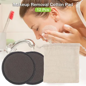 

12PCS/SET Makeup Removal Cotton Pad Cleansing Facial Pad Tool New Reusable Bamboo Fiber Washable Rounds Pads