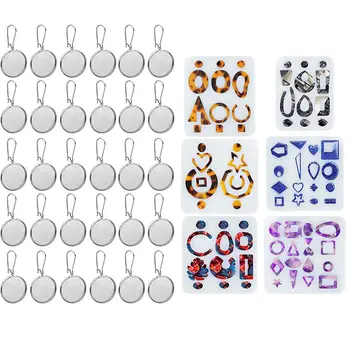 

1 Set 6 Styles Earring Mold UV Resin Epoxy Molds Jewelry Tools & 30 Pcs Blanks Ear Wire Hooks 30mm DIY Earring Making