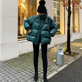 

2020 Winter New Women's down Jacket Short Pure Color Thickened Shiny Simple