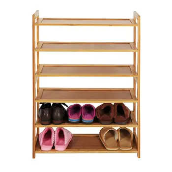 

Concise Rectangle 6 Tiers Bamboo Shoe Rack Wood Color Simple Shoe Rack Multi-layer Entryway Multifunctional Home Stand Holder