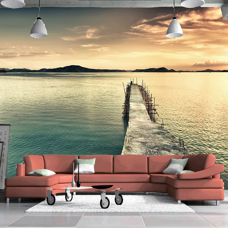 

Drop Shipping Custom Mural Wall Paper Papel De Parede 3D Mountain Water Painting Nature Landscape Photography Wallpaper Roll