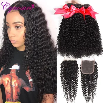 

Afro Kinky Curly Weave Human Hair Bundles with Closure Cynosure Brazilian Hair Weave 3 Bundles with Closure Remy Hair