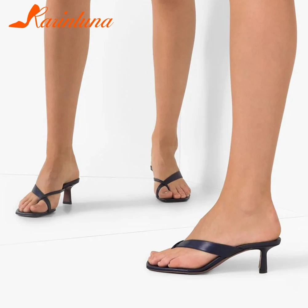 

Karinluna 2020 Hot Sale Genuine Leather Large Size 45 Thin Heels Summer Pumps Mules Slip-On Concise Shoes Women Pumps Female