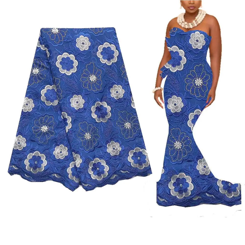 Aso Ebi Корейская вышивка Французский вуаль кружева с камнями 5 ярдов хлопок