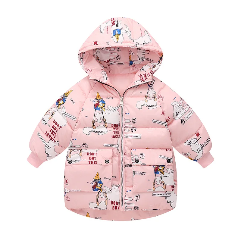 

2019 Autumn And Winter New Style Children Medium-length down Jacket Cotton-padded Clothes Men And Women Children Cartoon Hooded