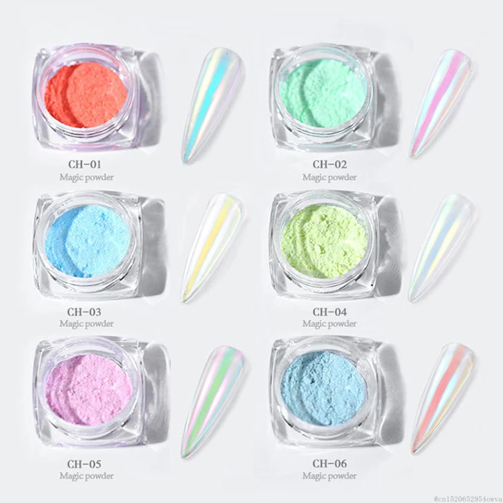 

6 Color Ice Transparent Mirror Mermaid Powder Nail Chrome UV Gel Pigment Magic Dust Laser Powder Nail Art Decorations TSLM1