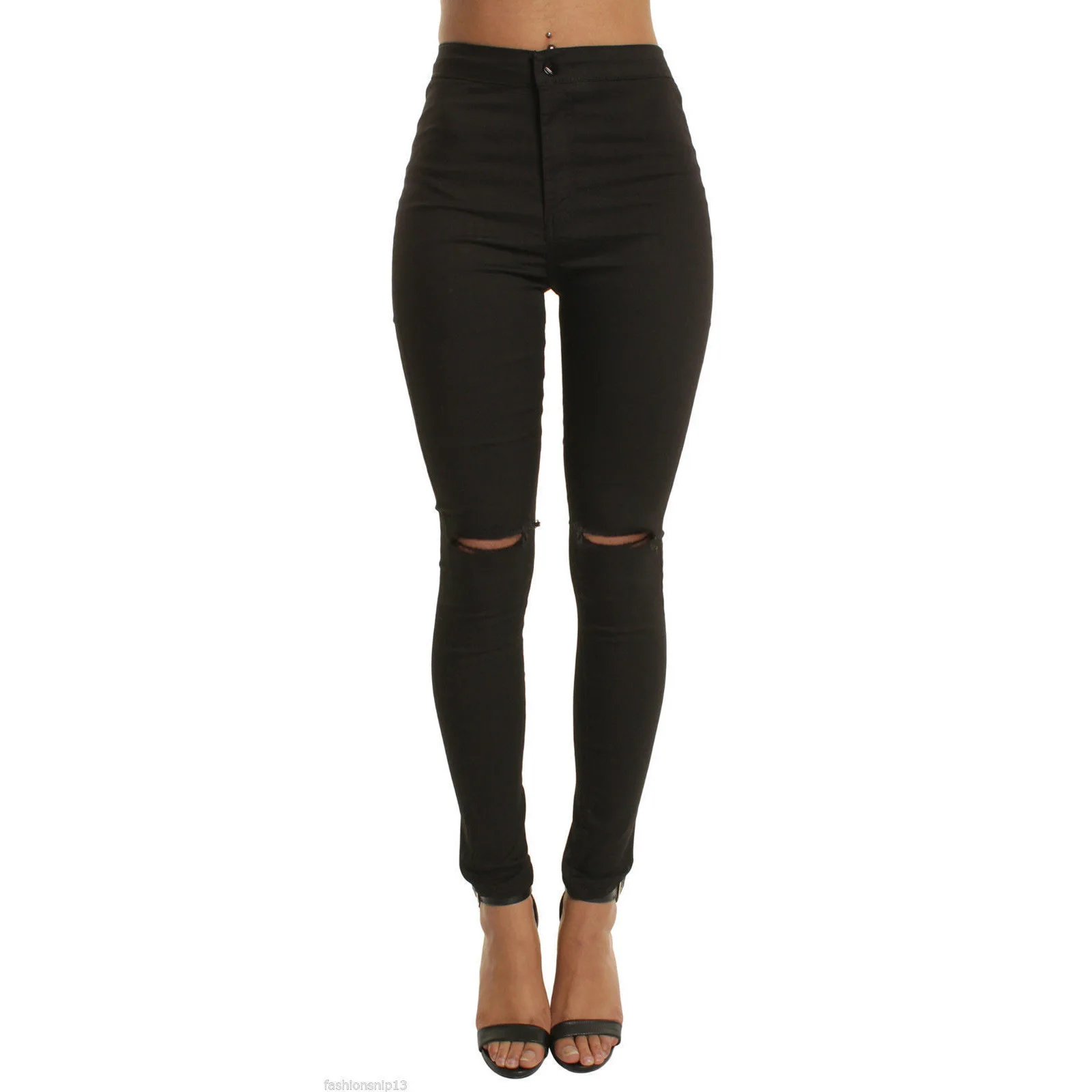 Jeans for women Elastic Thin Hole Pencil Pants High Waist Jeans Women 2020