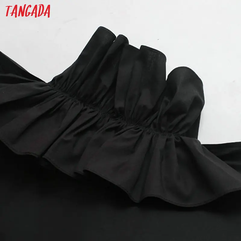 Tangada women ruffle black blouse vintage long sleeve v neck ladies casual shirts stylish tops blusas JE75