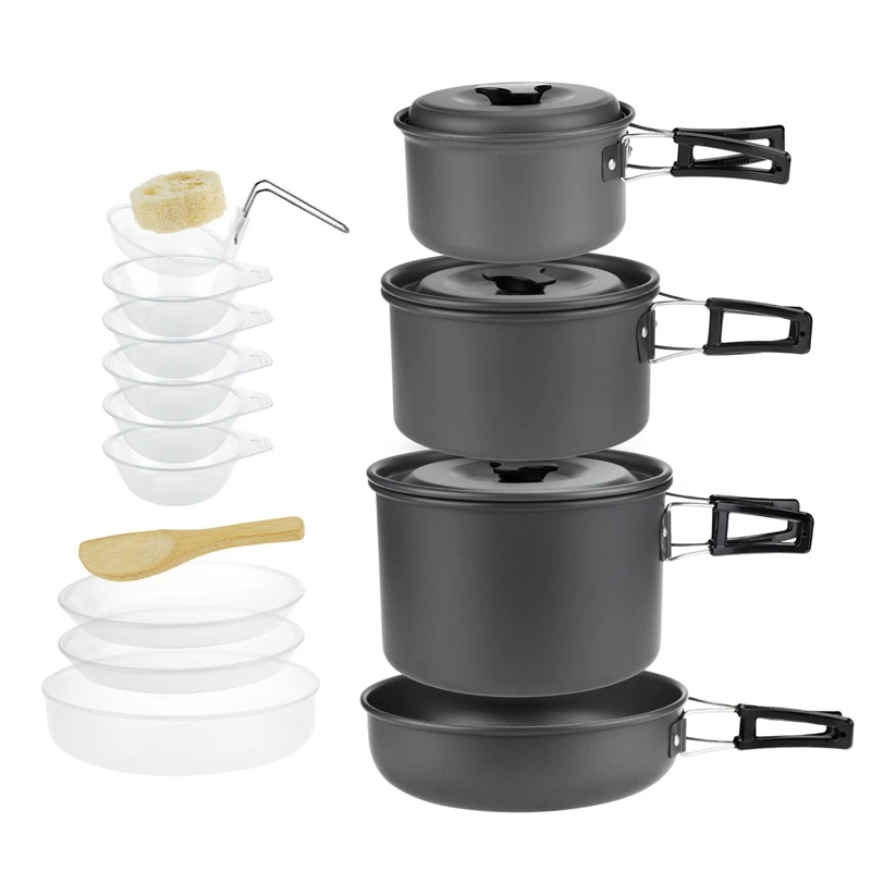 

ABUO-Aluminium Alloy Camping Pot Set 5 Person Outdoor Cookware For Camping Hiking Picnic Utensil With Tableware