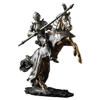 

European Retro Roman Cataphract Soldier Statue Medieval Armor Horse Sculpture Figure Resin Crafts Home Decoration Knights