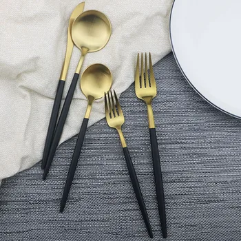 

20/30Pcs Matte Black Gold Cutlery Set Stainless Steel Flatware Set Silverware Set Steak Tableware For Party Spoon Fork Knife