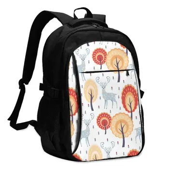 

Bags School Bags For Boy Girl TeenagerFolk Deer And Tree USB Charge Computer Laptop Back Pack