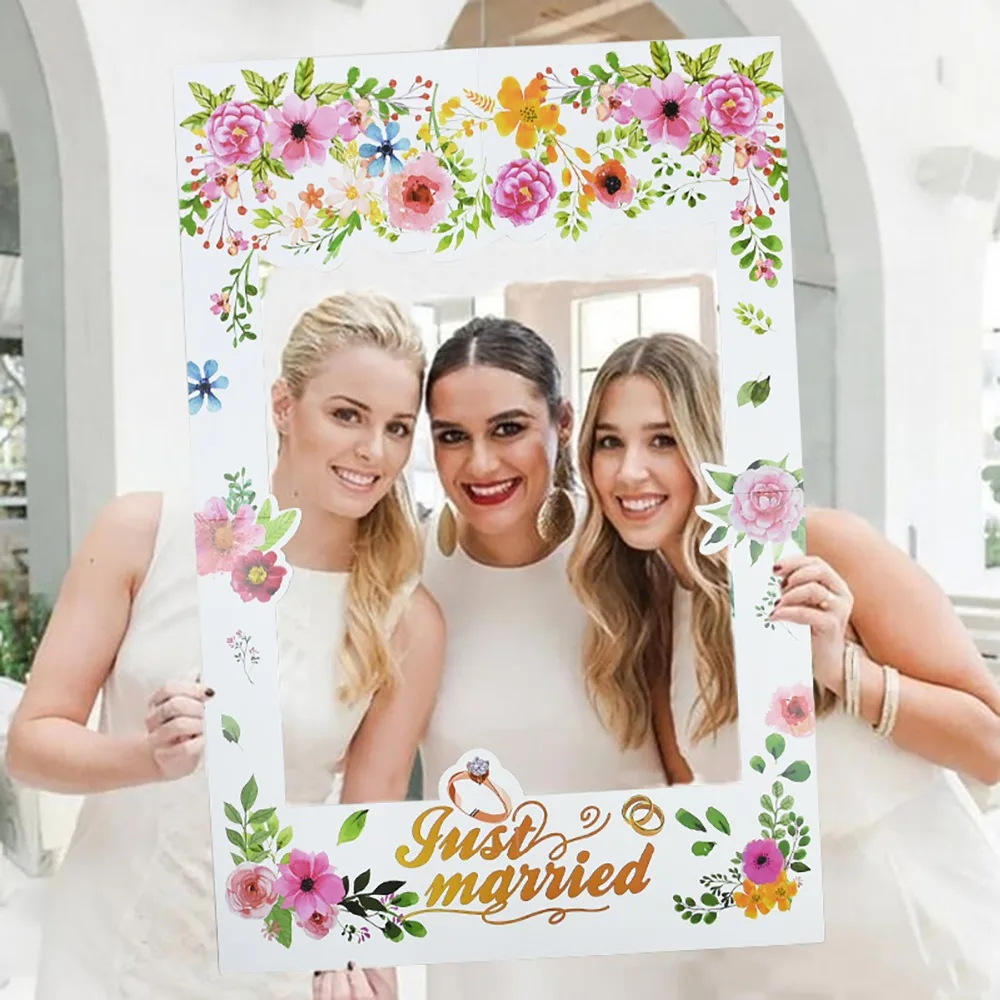 White-Flower-Just-Married-Wedding-Day-Photo-Frame-Prop-Bridal-Shower-Photography-Props-Hen-Bachelor-Party (3)