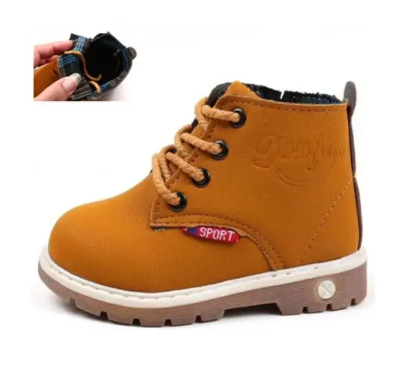 Детская повседневная обувь; сезон осень-зима; Ботинки martin; обувь для мальчиков; кожаные мягкие Нескользящие ботинки для девочек; спортивная обувь для бега; 21-30 - Цвет: Yellow Single