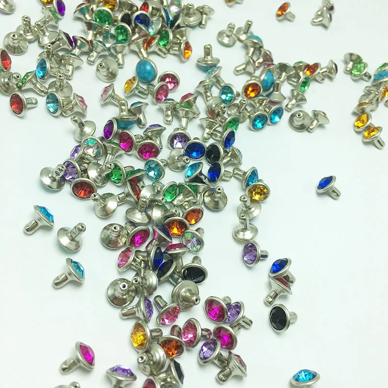 50sets 6mm Mix Color Crystal Rhinestone Silver Rivets Diamante Stud DIY Crafts Clothing Leather Decor Rebite Spikes Glass Button