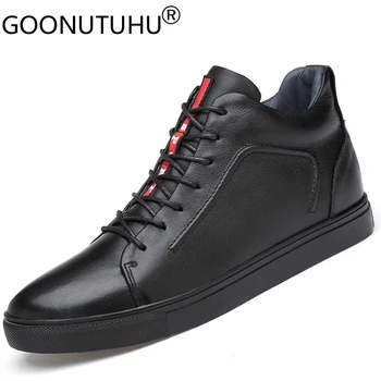 

2019 autumn winter fashion men's shoes casual genuine leather male flats sneakers high top black shoe man platform shoes for men