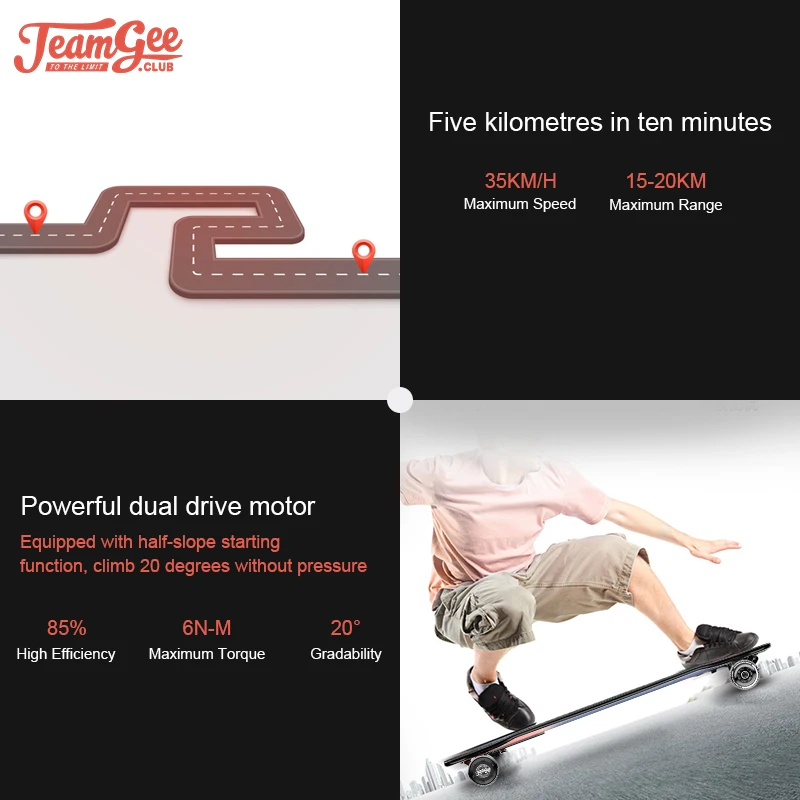 TeamGee H5 скейтборд 36 В Электрический четырехколесный скутер Longboard Электрический скейтборд с беспроводным соматосенсорным пультом дистанционного управления