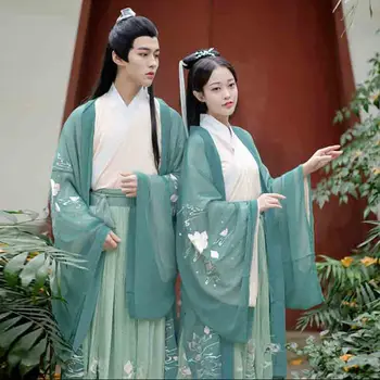 

Chinese Traditional Embroidery Hanfu Couples Luxury Adult Carnival Cosplay Costume Hanfu Dress Green Set For Men&Women Plus Size