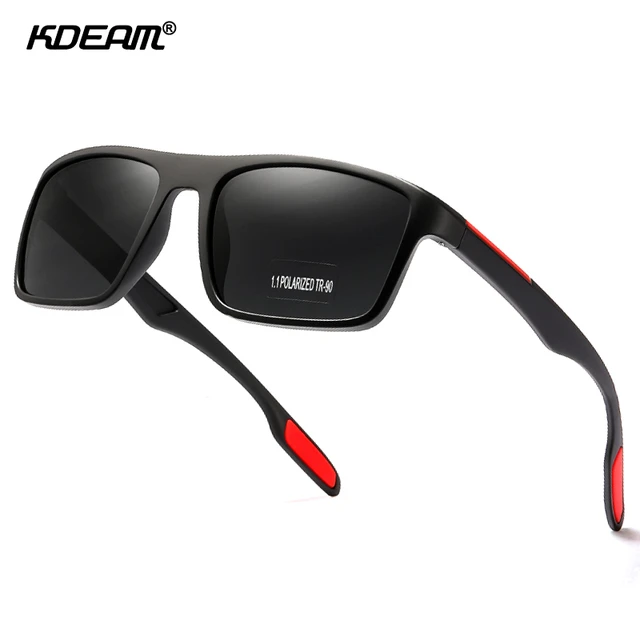KDEAM Rectangular Ultra Light TR90 Sunglasses Men Polarized TAC 1.1mm  Thickness Lens Driving Sun Glasses