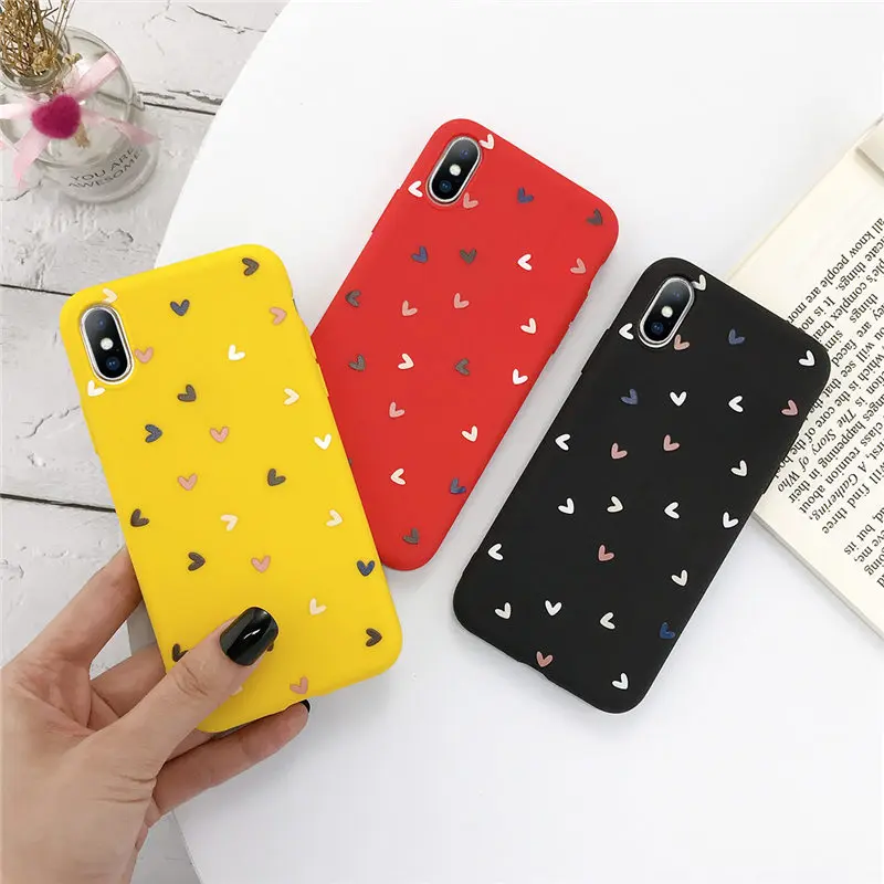 Мягкий чехол из ТПУ с милыми сердечками для iPhone 11 Pro XR Xs Max 8 7 6s Plus 5 SE красочные