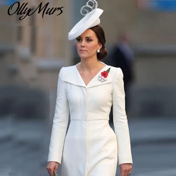 

2020 New Autumn Winter Spring Kate Middleton Princess White Dress Solid Turn-Down Collar A-Line Dresses