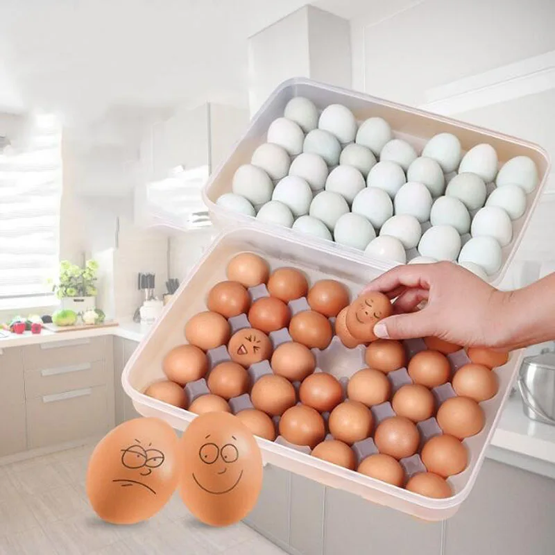 

34 Grid Egg Dumplings Storage Box Kitchen Frige Organizer With Preservation Tray Picnic Storage Boxes Plastic Egg Containers