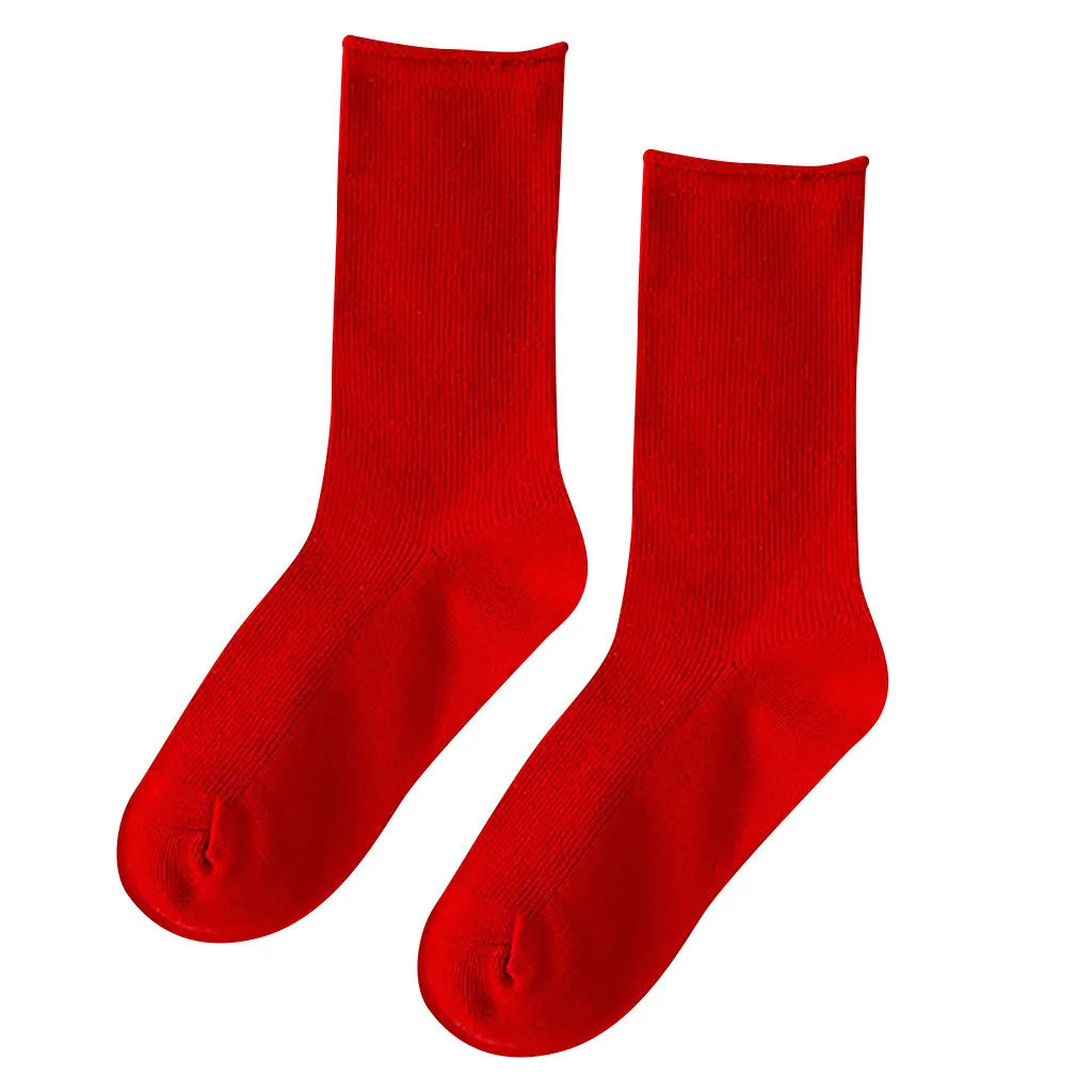 

Dropshipping Women's Solid Autumn Socks red winter simple Christmas Cotton Socks long Casual Warm Socks skarpetki damskie #ZD