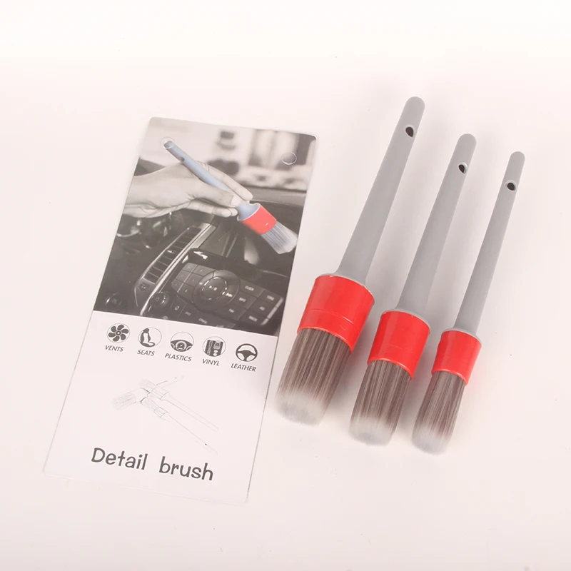 Tanie 2019 nowy 3 sztuk zestaw profesjonalne szary PP szczotka do włosów obręcz koła samochodu czyste wnętrze odpowietrznik szczotka silnika myjnia Auto Detailing