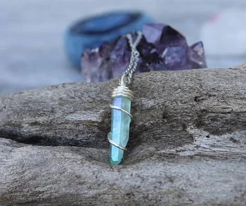 

Blue Aura Quartz Crystal Necklace Jewelry