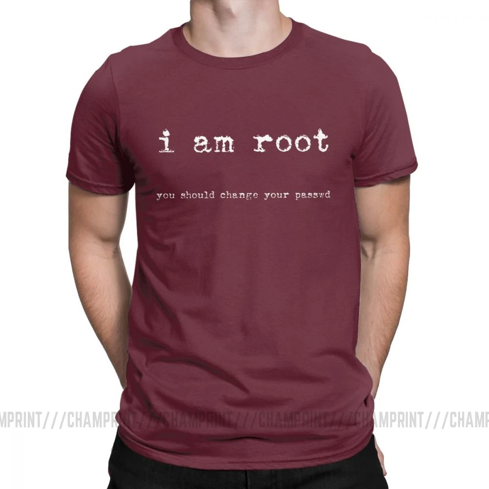I Am Root T Shirts for Men Cotton Novelty T-Shirts Ubuntu Command Line Linux Unix Hacking Tees Short Sleeve Clothes Graphic - Цвет: Бургундия