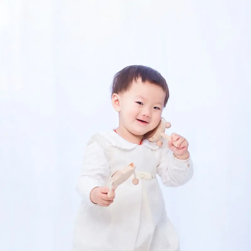 Baby Drum-Shaped Rattle Bed Bell Cute Baby Newborn Rattle Creative Practical Cartoon Wooden Bite Chew Toy Infant Comfort Toys