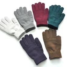 Unisex inverno com nervuras de malha completa fingered luvas femininas clássico básico engrossar forro luvas de lã de pulso térmico