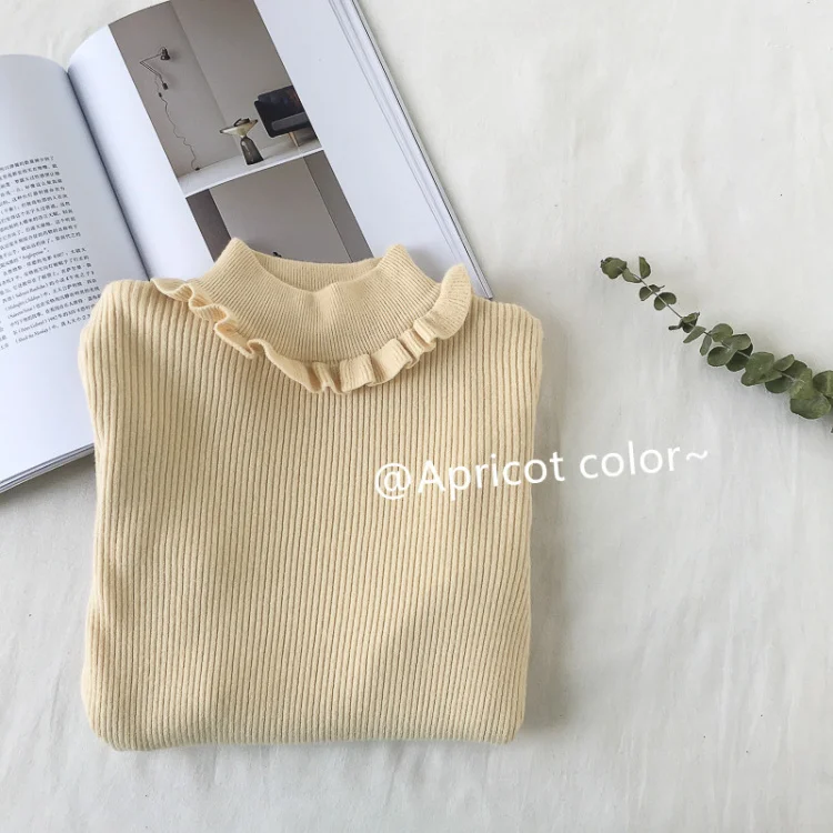 Neploe Pull Femme осень-зима Нижняя трикотажная одежда с длинным рукавом, круглый вырез, ВЯЗАННЫЙ ПУЛОВЕР с оборками Сладкий Для женщин свитера 54174