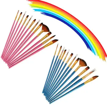 

New 12Pcs Wooden Nylon Hair Watercolor Paint Brush Pen Student School Art Supplies