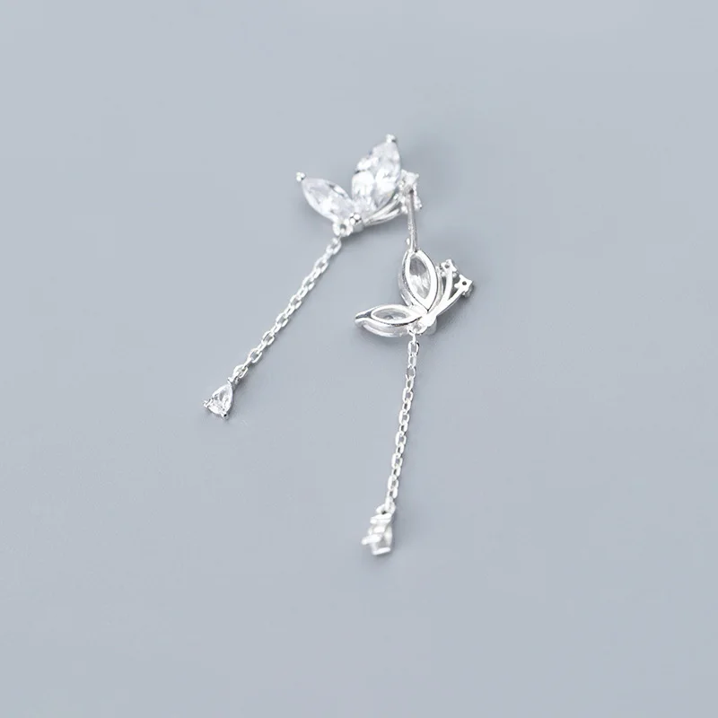 Silver Trustdavis, настоящее 925 пробы, серебро, Ослепительная Бабочка, CZ цепь, серьги-гвоздики для женщин, девушек, хорошее серебро, 925, ювелирное изделие, DT08 - Окраска металла: Silver
