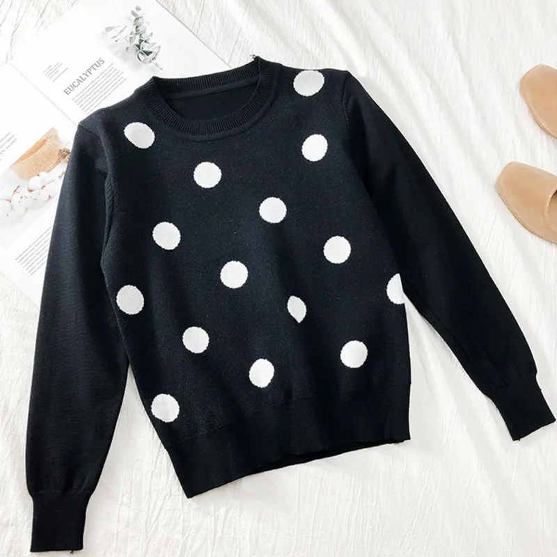 Women Polka Dot Print Sweater Autumn Winter Warm Long Sleeve Knitted Pullover Female Jumper Casual Pull Femme | Женская одежда