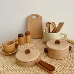 Jouets de cuisine en bois pour enfants, ensemble de jouets éducatifs Montessori, Mini maison de poupée, modèle alimentaire, cadeau amusant 