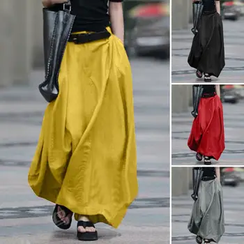 

Fashion Cotton Maxi Skirts 2020 ZANZEA Women's Spring Sundress Summer Elastic Waist Long Vestidos Female Button Robe Oversized